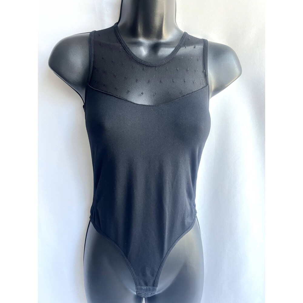 Cotton Candy Polka Dot Black Bodysuit Mesh Seamless Size S/M Classy Formal